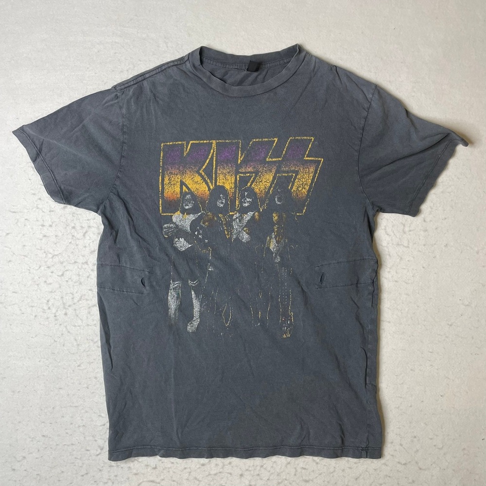Topshop‎ KISS Band Graphic T Shirt Gray Short Sleeve Cotton Casual Top